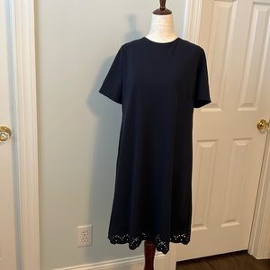 New Ann Taylor Navy Short Sleeve Dress w/ hem cutout detail.